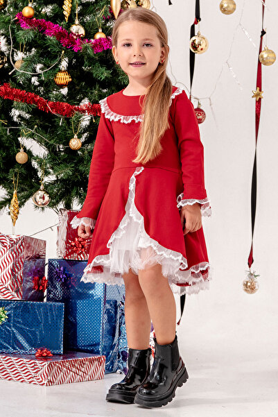 Beniizle Güpürlü Kız Çocuk Noel Elbise
