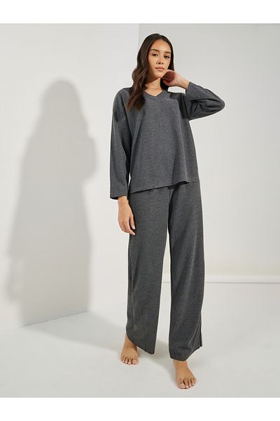 Styli Oversized Waffle Knit Top & Wide Leg Lounge Set