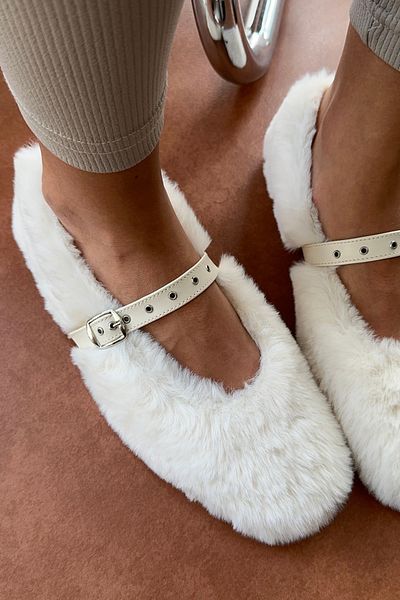 Mupa Shoes Balerini de damă cu pene albe