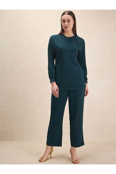 Femmella By Styli Solid Round Neck Top & Trouser Co-Ords