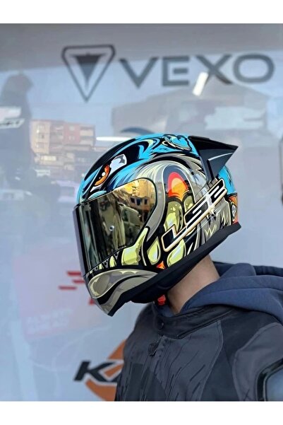 LS2 RAPID 2 RACE NEO MAVİ-SARI KASK+SPOILER+GOLD CAM(ŞEFFAF+GOLD CAM)