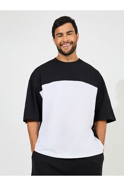 Styli Color Block Heavy Cotton Jersey T-Shirt & Cargo Shorts Co-Ords