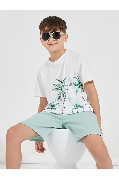 Styli Coconut Tree Print T-Shirt & Woven Shorts Set