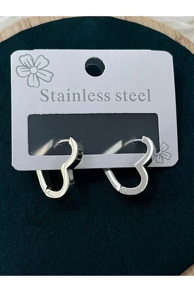 YASİN TOPÇU Steel Silver Silver Color Heart Clip Earrings