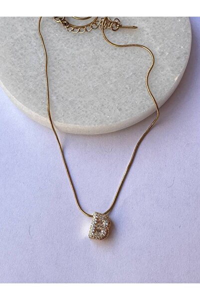 Esmeray Aksesuar Paslanmaz Çelik Gold Renk Zirkon Taş ( B ) Harfli Kolye Uzunluk Min. 40 cm. Max. 45 cm.