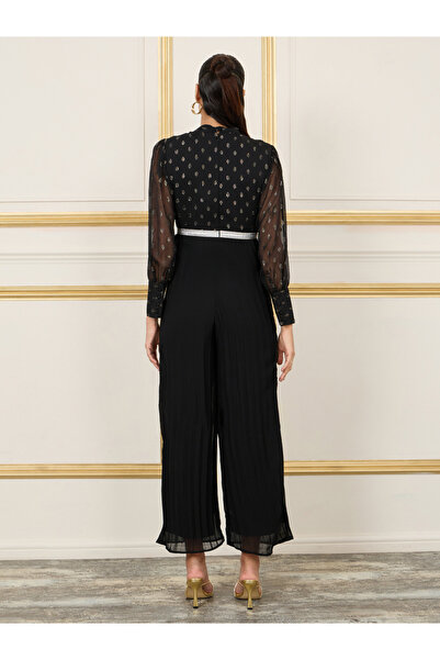 Styli Lurex Dobby Pleated Wide Leg Jumpsuit