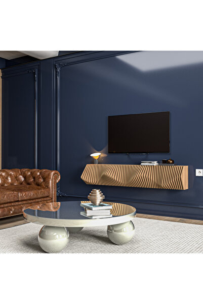 Barida Sanat Modern Tasarım Tv Ünitesi 160 Cm, Özel Tasarım Tv Sehpası, Parametrik Duvar Rafı, 160 Cm Uzunluk