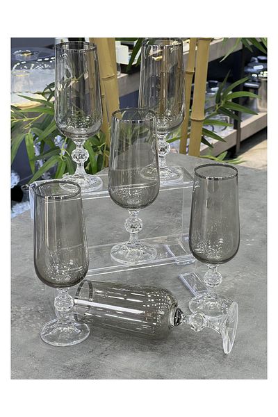 Doğudeko Luster Smoked Czechoslavakya Crystal Silver 6-Piece Coffee Side Cup