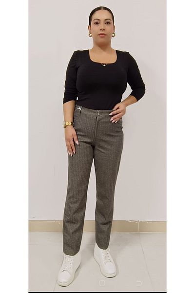 AKŞEN GİYİM High Waist Lycra Large Size Women's Recovery Pants - Herringbone Pattern