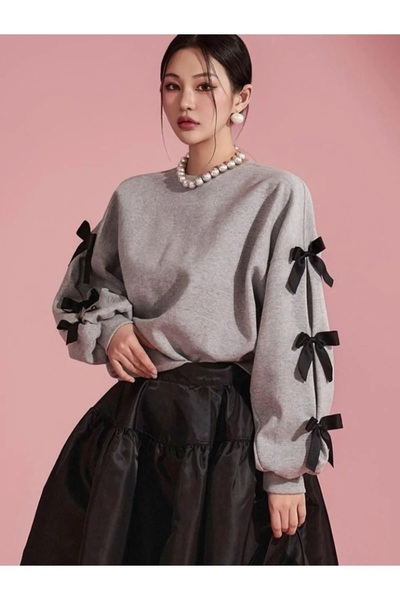 Elysira Дамски суитшърт с апликация с панделка и оверсайз