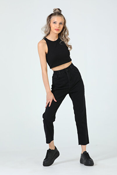 WODDİ Γυναικείο Mom Jeans Παντελόνι Μαύρο