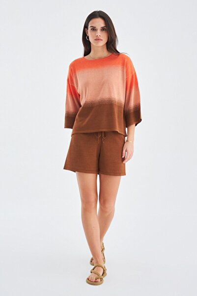 Peraluna Siri Blouse & Shorts Yazlık Triko Kadın Şort Takım - Somon