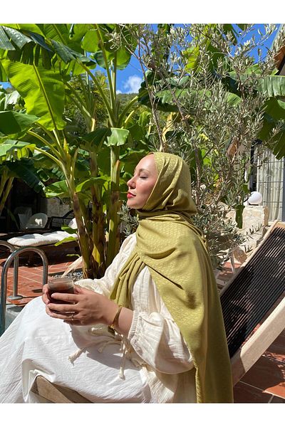 Şalland Olive Green Shawl and Cotton Jacquard Shawl