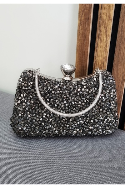 GP GUES POLO Black and White Stone Detailed Evening Bag