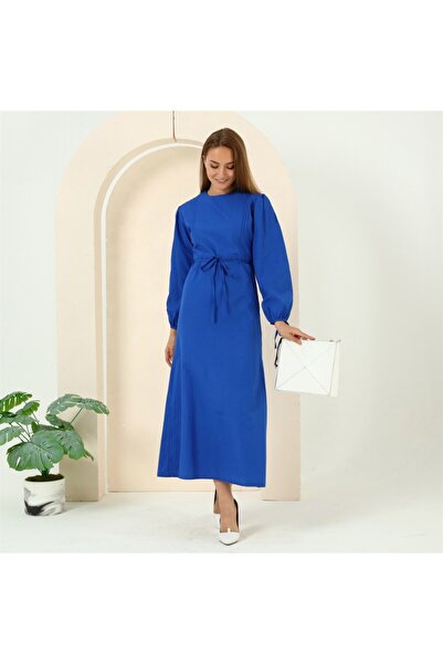 Bwest Ribbed Detail Long Hijab Dress with Waist Ties - 70044 - Saks