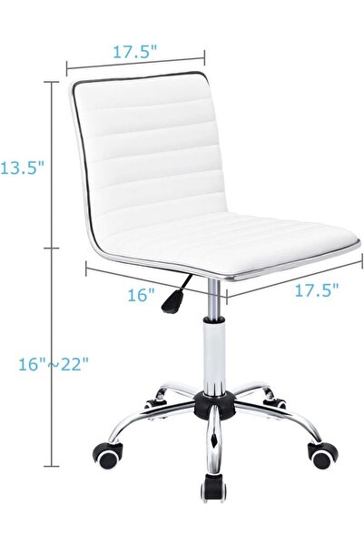 Mahmayi Sleek White Leather Swivel Office Chair - Adjustable Height, Armless, Retro Design