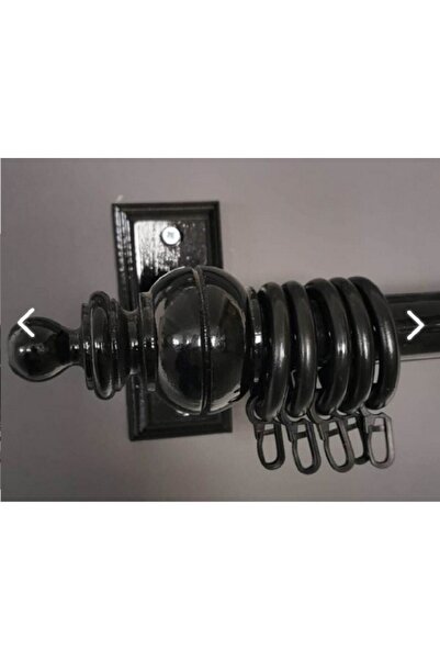 Happys Siyah Tek Raylı Ahşap Rustik Perde Askısı ve Alüminyum Rustik Borusu 150 Cm