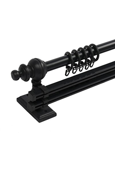 Happys Anthracite Double Rail Wooden Rustic Curtain Rail and Aluminum Rustic Pipe 350 cm