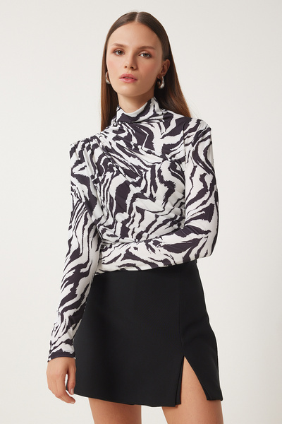 Lovelyİstanbul Αμμώδης μπλούζα - Λεπτομέρεια με κορδόνι, Ασπρόμαυρο LFF0001