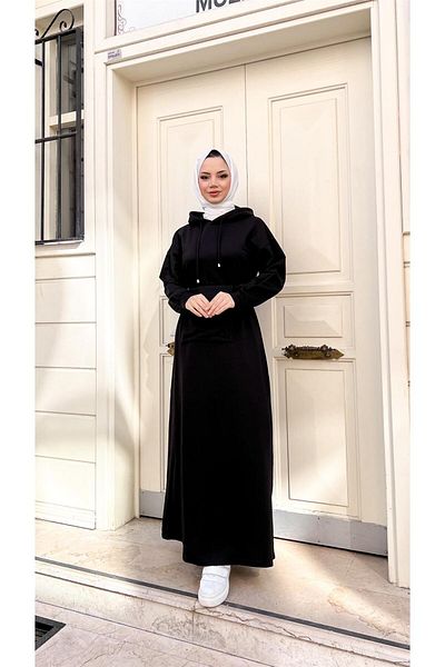 Bwest Hooded Mobile Pocket Cotton Dress - 71169.003 - Black