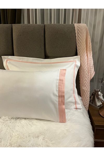 Silkarea 100% Cotton Satin Quadruple Pillowcase (Standard+Oxford Double Pillowcase) White Pink