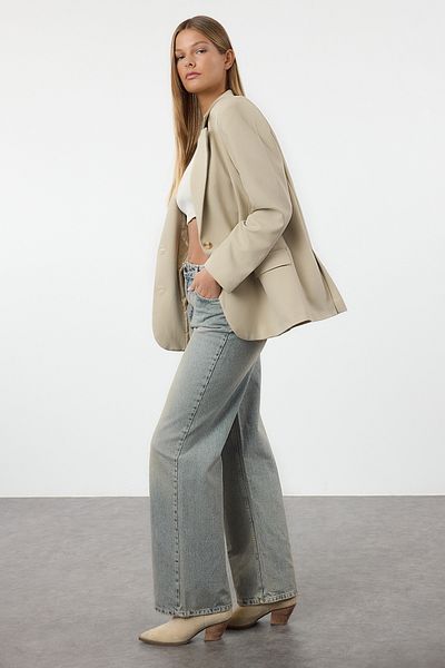 Trendyol Collection Blugi drepti albaștri cu talie înaltă - TWOAW25JE00356