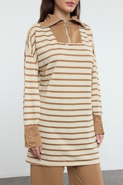 Edit by Trendyol Σετ παντελόνι και φούτερ Camel Color Stripe - TEDAW25US00022