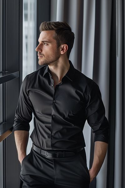 Trendyol Collection Черна тънка мъжка риза, удобна за гладене Tmnaw24Go00096