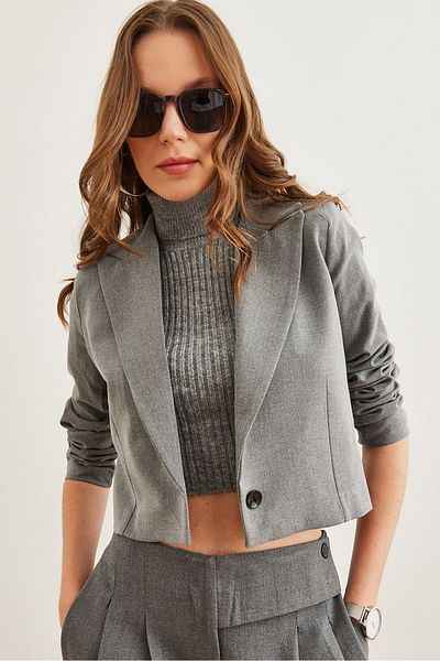 Olalook Dámská uzená podšívka Premium Polyviscon Crop Blazer Jacket Ckt- 19000394