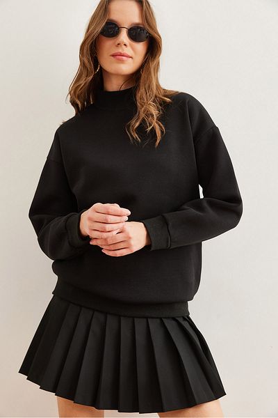Olalook Γυναικείο φούτερ Black Half Fisherman Raster Basic SWT- 19000673