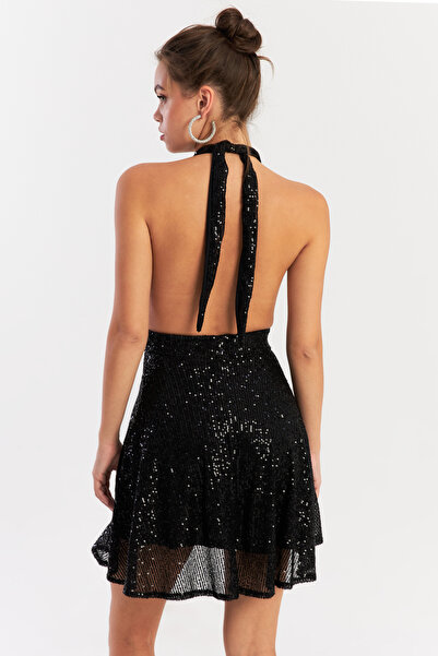 Cool & Sexy Dámské černé minišaty s flitry bez zad Dcf046
