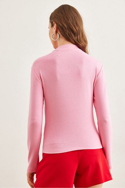 Olalook Γυναικεία Candy Pink Stand γιακά Flowy Soft Touch Μπλούζα BLZ- 19002758