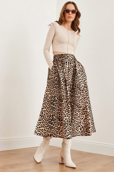 Olalook Női Stone Leopard elasztikus derék ejtőernyős csengőszoknya ETK- 19000280