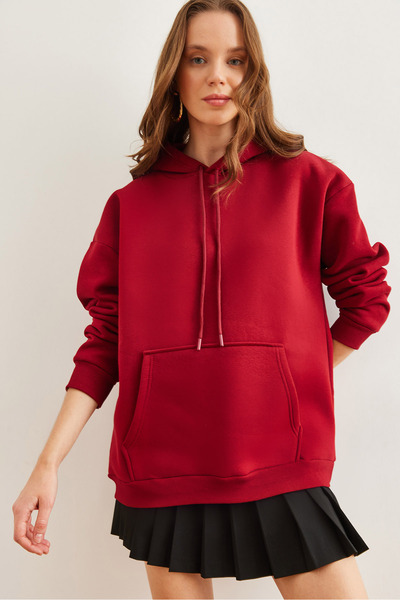 Olalook Φούτερ Claret Red Oversize Hooded - Kangaroo Pocket, SWT- 19000676