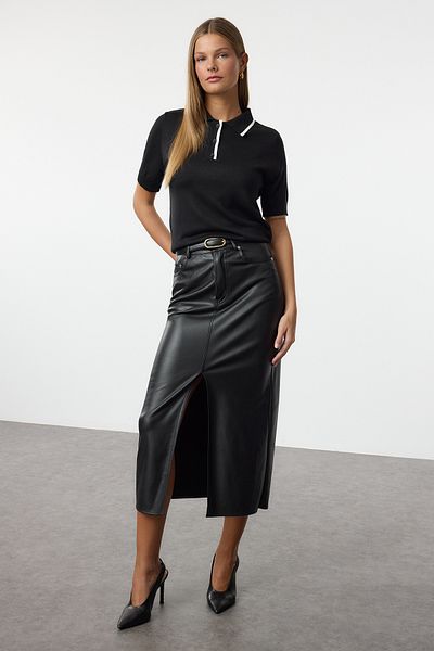 Trendyol Collection Premium Μαύρη Colorblock Πλεκτή Μπλούζα - TWOAW25BZ00003