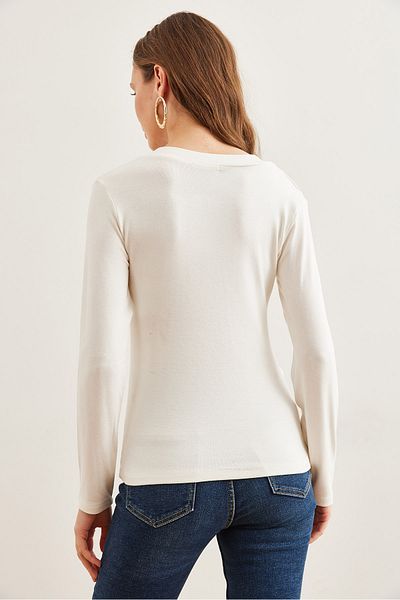Olalook Women's Ecru V-Neck Flowing Soft Touch Blouse Blz- 19002757
