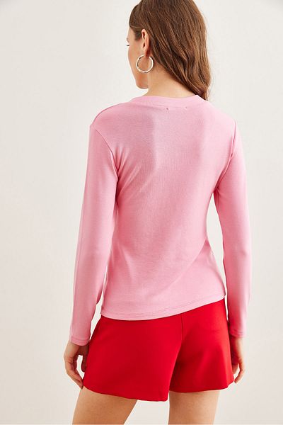 Olalook Γυναικεία Candy Pink V-Neck Flowy Soft Touch Μπλούζα BLZ- 19002757