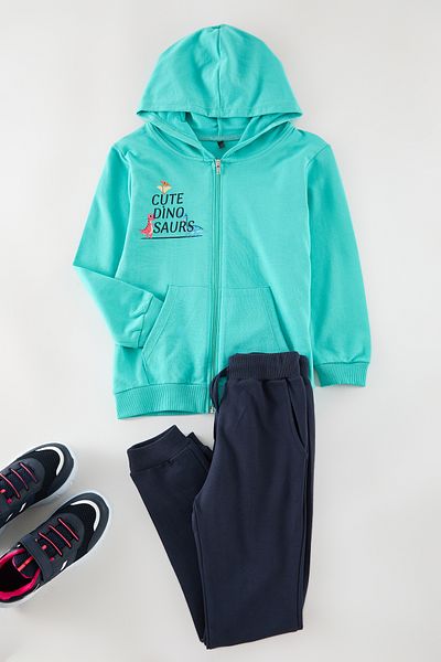TRENDYOLKIDS Green Printed Knitted Set - Lower and Upper Set TKDAW25AU00039