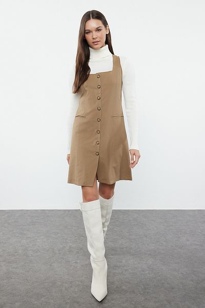 Trendyol Collection Polyviscon Φόρεμα με υφασμάτινη επένδυση Mini Jacket - Τετράγωνο Γιακά Twoaw25el00191