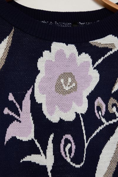 Edit by Trendyol Navy Blue Floral Patterned Crop Knit Sweater - Regular Fit Tedaw25An00001