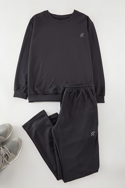 Trendyol Collection Dark Gray Pique Textured Tracksuit Set - Regular Fit Tmnaw25Em00016