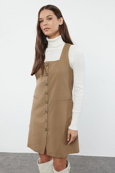 Trendyol Collection Polyviscon Φόρεμα με υφασμάτινη επένδυση Mini Jacket - Τετράγωνο Γιακά Twoaw25el00191