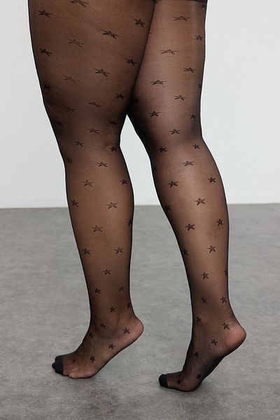 Trendyol Curve Plus Size Minimalistyczne rajstopy ze wzorem w gwiazdki - czarne 15 den 2 sztuki TBBAW25KC00004