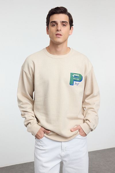 Trendyol Collection Unisex Stone Oversize/Wide Cut Snoopy Γνήσιο φούτερ με στάμπα μπροστά και πίσω με άδεια χρήσης TMNAW25SW00131