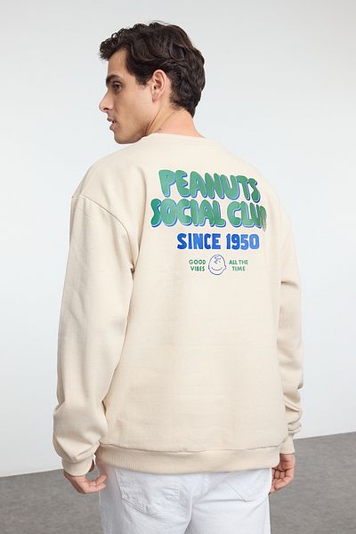 Trendyol Collection Unisex Stone Oversize/Wide Cut Snoopy Γνήσιο φούτερ με στάμπα μπροστά και πίσω με άδεια χρήσης TMNAW25SW00131