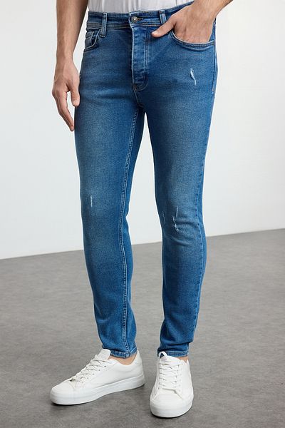 Trendyol Collection Ανδρικό τζιν Indigo - ελαστικό ύφασμα, στενή εφαρμογή, κοντό τζιν παντελόνι TMNAW25JE00007
