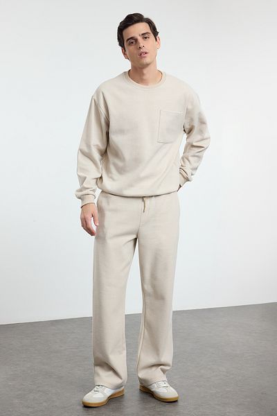 Trendyol Collection Unisex-Oversize-Trainingsanzug-Set – Stone TMNAW25EM00003