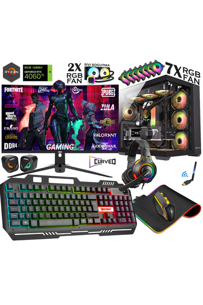 Zeiron Damage X50 Ryzen 7 5700X 32GB 1TB M.2 RTX4060Ti Sıvı Soğutmalı 27" 240...