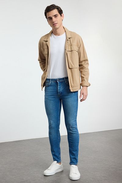 Trendyol Collection Ανδρικό τζιν Indigo - ελαστικό ύφασμα, στενή εφαρμογή, κοντό τζιν παντελόνι TMNAW25JE00007