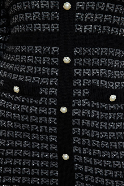 Trendyol Curve Πλεκτό Φόρεμα - Μαύρο με στάμπα και κουμπιά TBBAW25AH00038